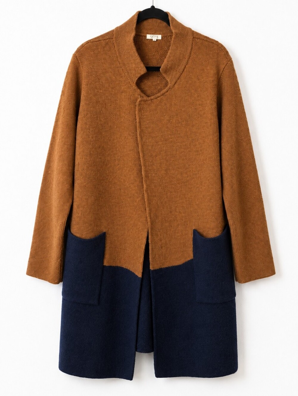 Oriana Italy Wool Cardigan Colorblock Long Open Sweater Coat Pockets Large